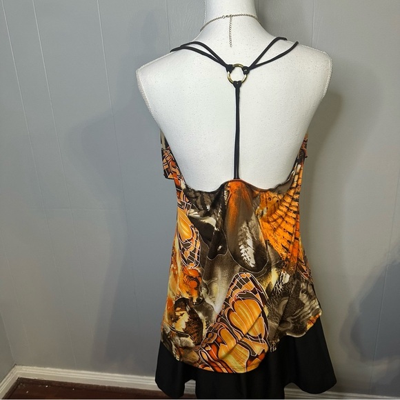 Vibrant Vintage Y2K Orange and Black Butterfly Blouse - Picture 4 of 5